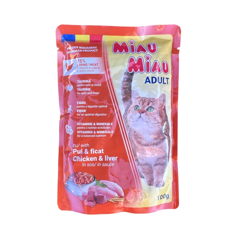 Csirkehúsos és májas nedves macskaeledel felnőtt cicáknak 100g